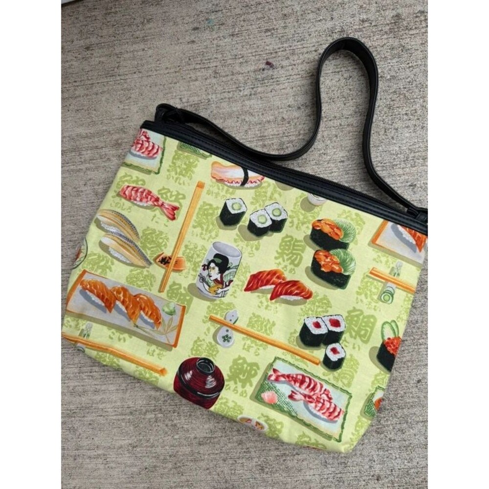 Sushi Print Purse by Celebrity Green Multi Color Black handle
